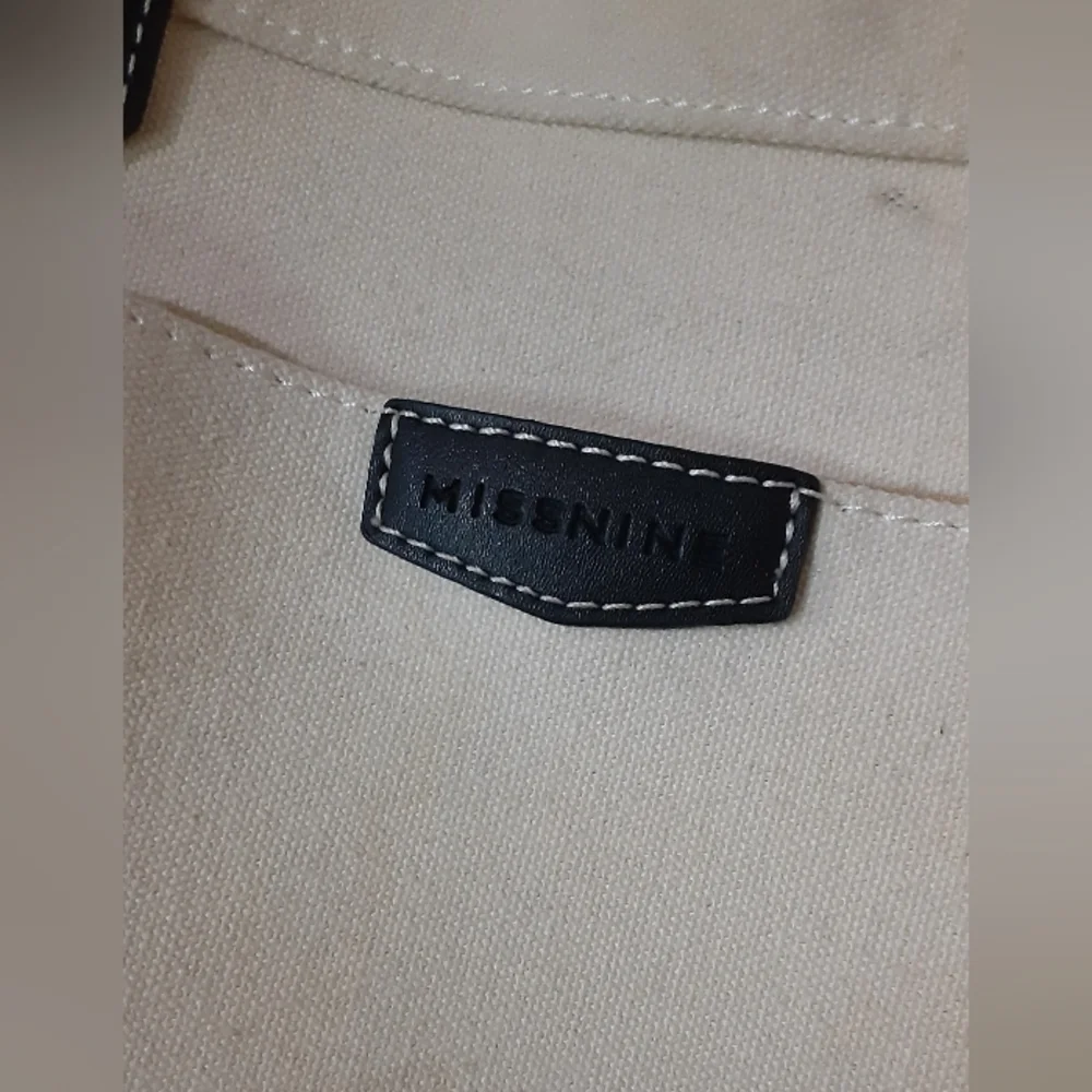 Missnine canvas laptop tote bag, cream and black